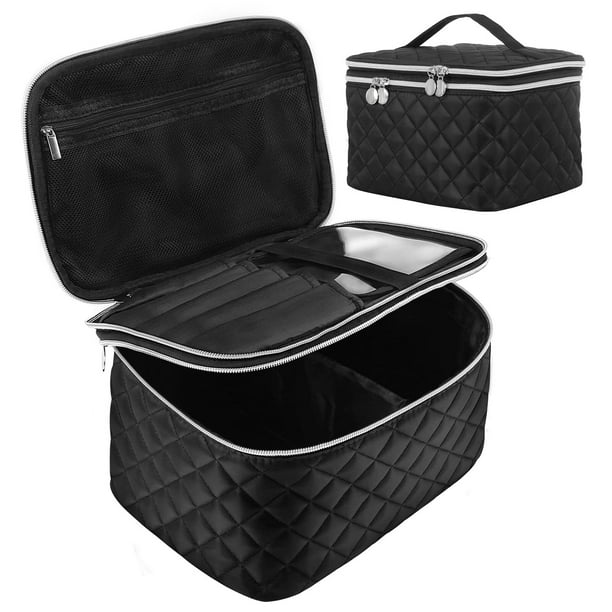 Double Layer Travel Makeup Bag Cosmetic Bag Organizer with Brush
