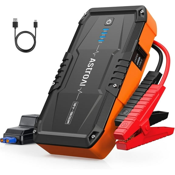 AstroAI S8 Orange Car Jump Starter: 1500A Peak for 6.0L Gas/3.0L Diesel, 12V Portable Battery Pack with 3-Mode Flashlight & Jumper Cables