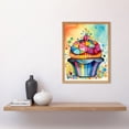thumbnail image 2 of Cupcake With Colourful Frosting Watercolour Folk Art Painting Art Print Framed Poster Wall Decor 12x16 inch, 2 of 5