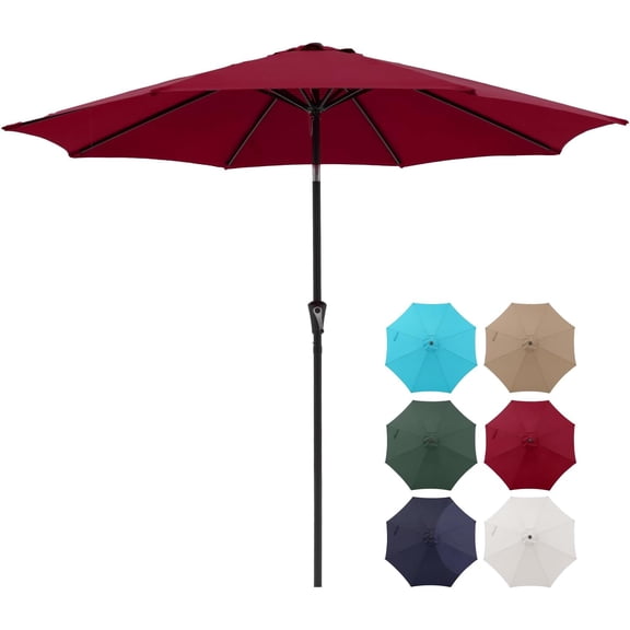 Neatifyes 9’ Patio Umbrella, Outdoor Table Market Umbrella with Push Button Tilt and Crank, 8 steel ribs, Dark Red