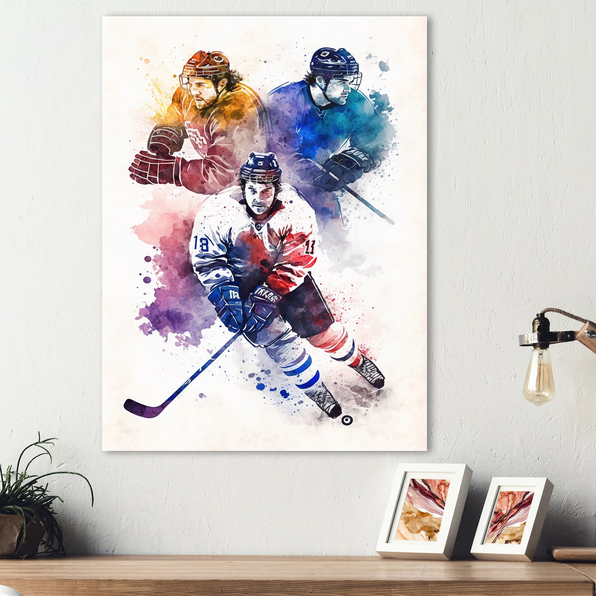 Designart Three Hockey Players During Game I Canvas Wall Art