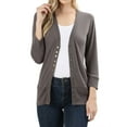 thumbnail image 1 of Women Classic Thin Snap Button Front V-Neck Button Down 3/4 Sleeve Ribbed Knit Cardigan, 1 of 3