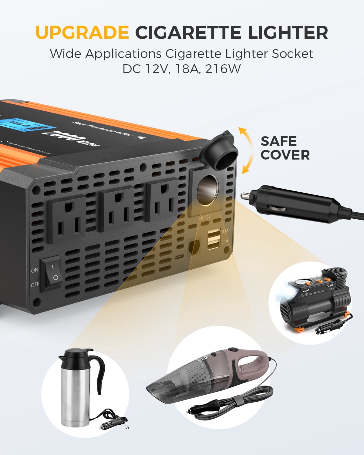 Ampeak 2000 Watt Power Inverter with Remote Control, 3 AC Outlets and USB Port DC 12V to 110V AC Car Converter, ETL certified