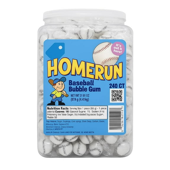Home Run Baseball Bubble Gum Gumballs, 240-Count Jar 90580
