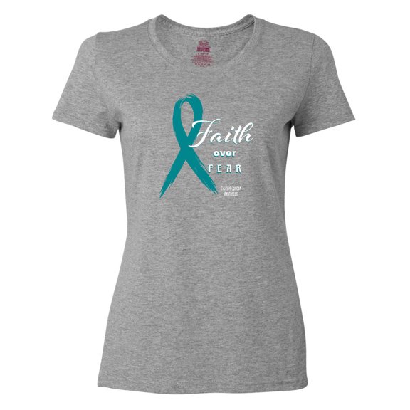 Inktastic Faith over Fear Ovarian Cancer Awareness with Teal Ribbon Women's T-Shirt