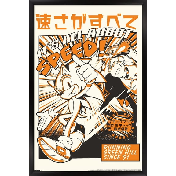 Sonic the Hedgehog (1991): Modern - Shinbun Style Wall Poster, 14.725" x 22.375" Framed