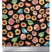 Soimoi Cotton Duck Fabric Bird & Anemone Floral Print Fabric by Yard 42 Inch Wide