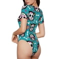 thumbnail image 3 of Daiia Skull Cat print Women's Crew Neck Short Sleeve Bodysuit Fashion Tops Fit Casual Basic Extender Bodysuit-XX-Large, 3 of 9