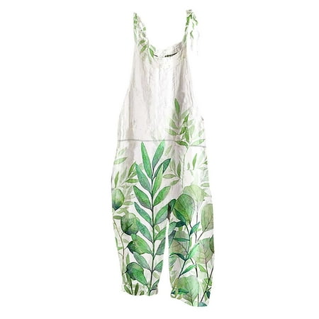 

Odeerbi Clearance Women Jumpsuit Rompers Overalls Trendy Casual Printed Pocket Romper Long Playsuit Strap Camis Jumpsuit Mint Green