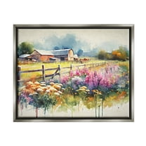 Stupell Industries Country Barn Modern Painting Landscape Painting Gray Floater Framed Canvas Art Print Wall Art, 21 x 17