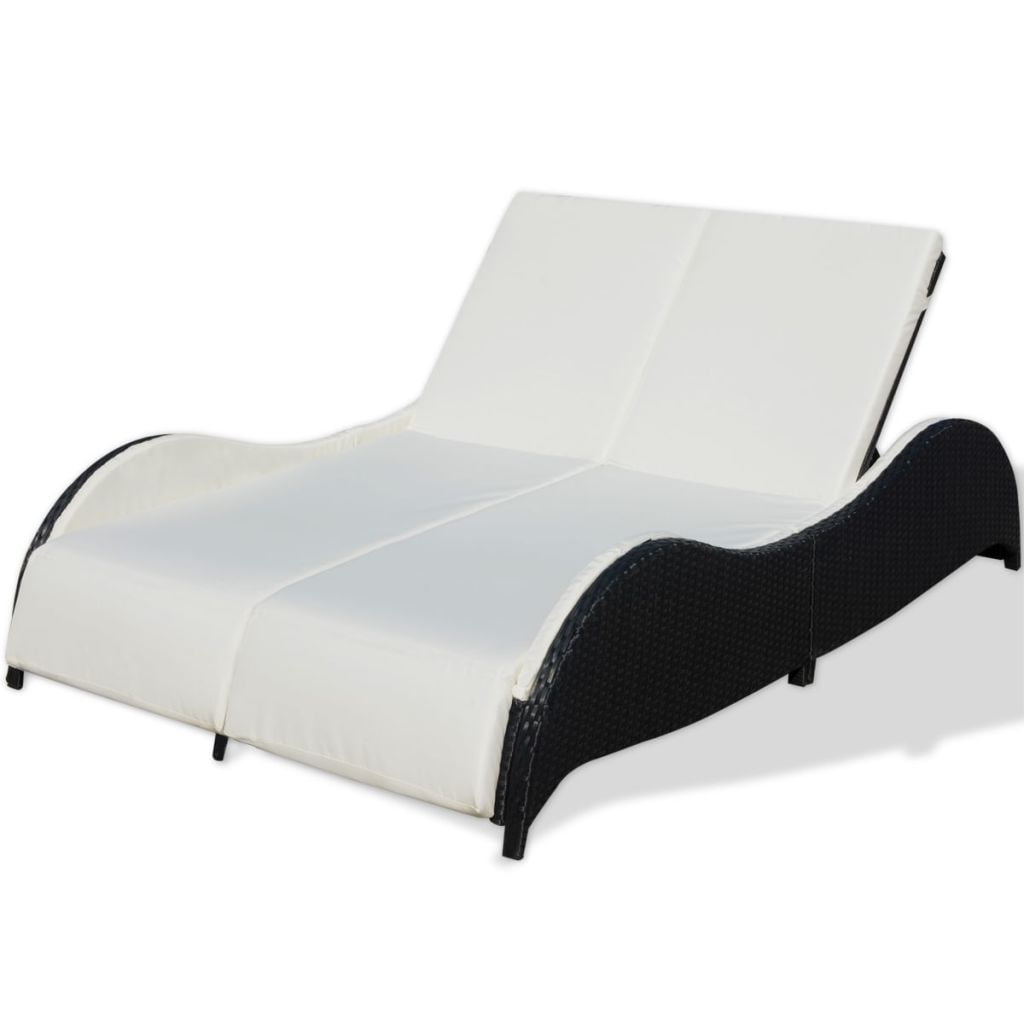 Kepooman Outdoor 2-Person Rattan Sun Lounger with Soft Cushion & Adjustable Backrest, Black Kepooman Outdoor 2-Person Rattan Sun Lounger with Soft Cushion & Adjustable Backrest, Black
