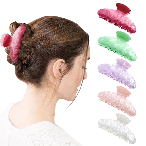 GIRACOA 5-Pack Marbled Acrylic Claw Clips for Women, 3.5" Medium Oval Hair Clips, Non-Slip Strong Hold Jaw Clips for Thin to Medium Hair, Aesthetic Half-Up Styling Accessories (5 Water-Ripple Colors)