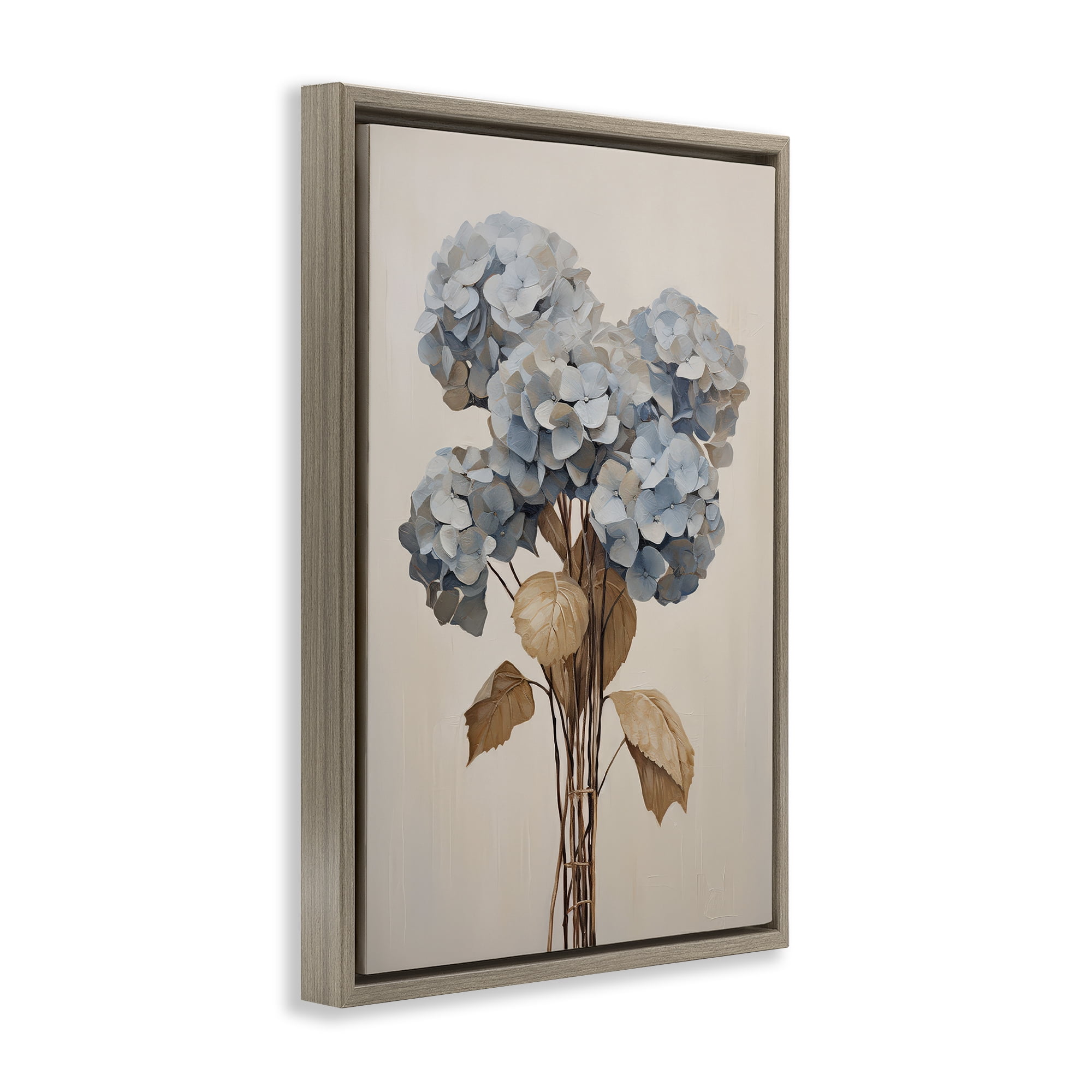 Stupell Industries Vintage Blue Hydrangea Plants & Flowers Painting Brown Floater Framed Canvas Art Print Wall Art, 17 x 25