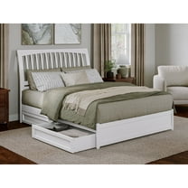 Roslyn Queen Wood Platform Bed with Panel Footboard and Storage Drawers in White