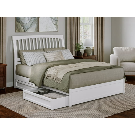 Roslyn Queen Wood Platform Bed with Panel Footboard and Storage Drawers in White