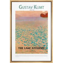 PixonSign Framed Canvas Print Wall Art Gustav Klimt Pastel Watercolor The Lake Attersee Classic Vintage Illustrations Fine Art Decorative Multicolor for Living Room, Bedroom, Office - 24"x36" NATURAL