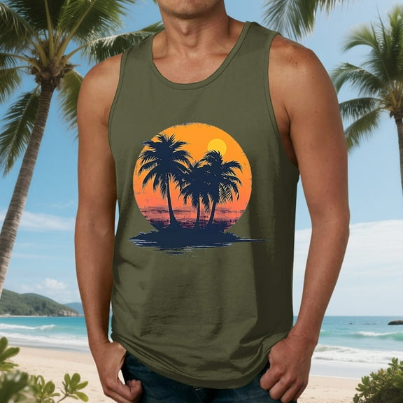 Awdenio Men's Tank Tops Graphic Tank Tops Crewneck Gym Muscle Beach Hawaii Sleeveless Shirts