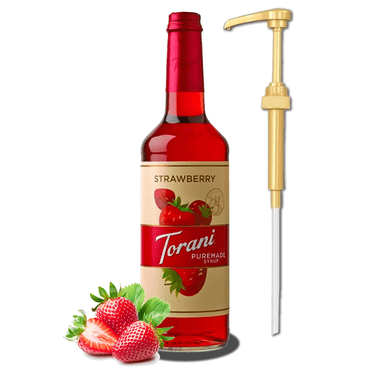 Torani Puremade Strawberry Syrup, 750mL (25.4 fl oz) Bottle   Gold Pump