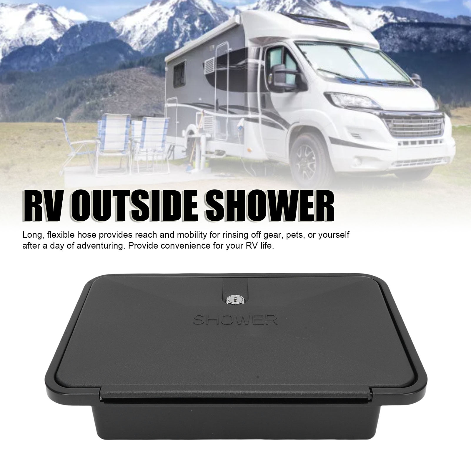 NFTIGB RV Exterior Shower Box Kit with Hose Keys 2.5GPM Showerhead Faucet Easy Install Black (13.6 x 8.7 inches / 344.6 x 219.8 mm)