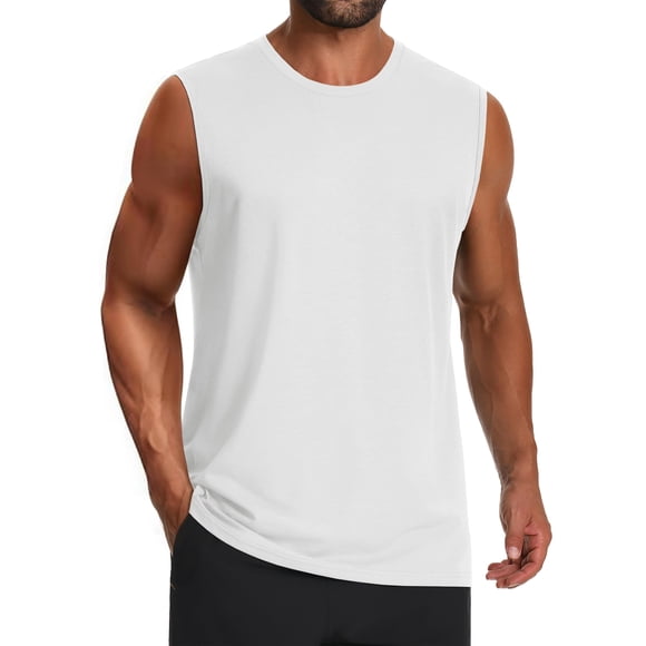 Camiseta de baño Cotrasen para hombre, verano, UPF 50+, sin mangas, color blanco L