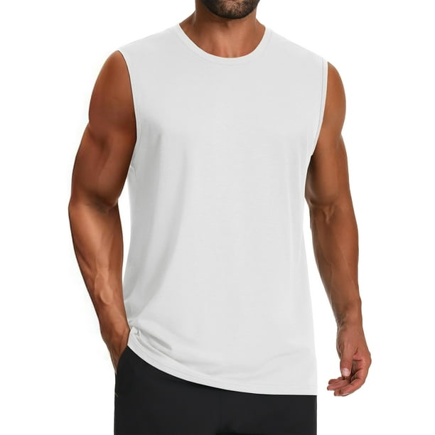 Camiseta de baño Cotrasen para hombre, verano, UPF 50+, sin mangas, color blanco L