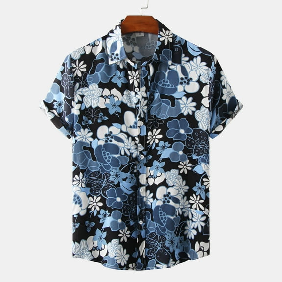 Quealent Mens Hawaiian Shirts Short Sleeve Casual Button Down Tropical Beach Shirt (Navy,XXL)