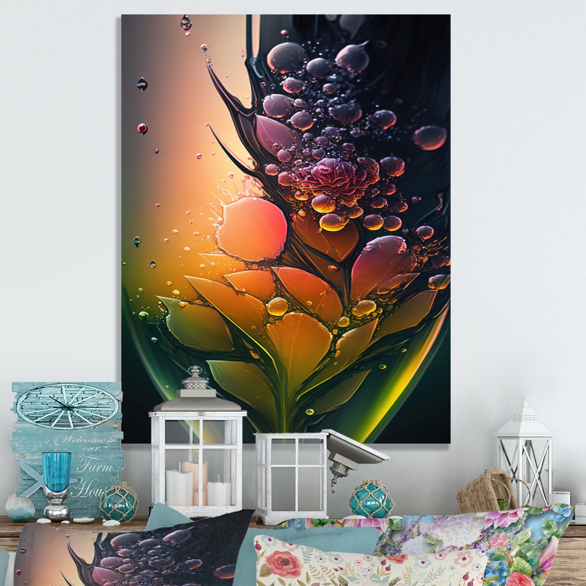 Designart Abstract Colorful Flowers Canvas Wall Art