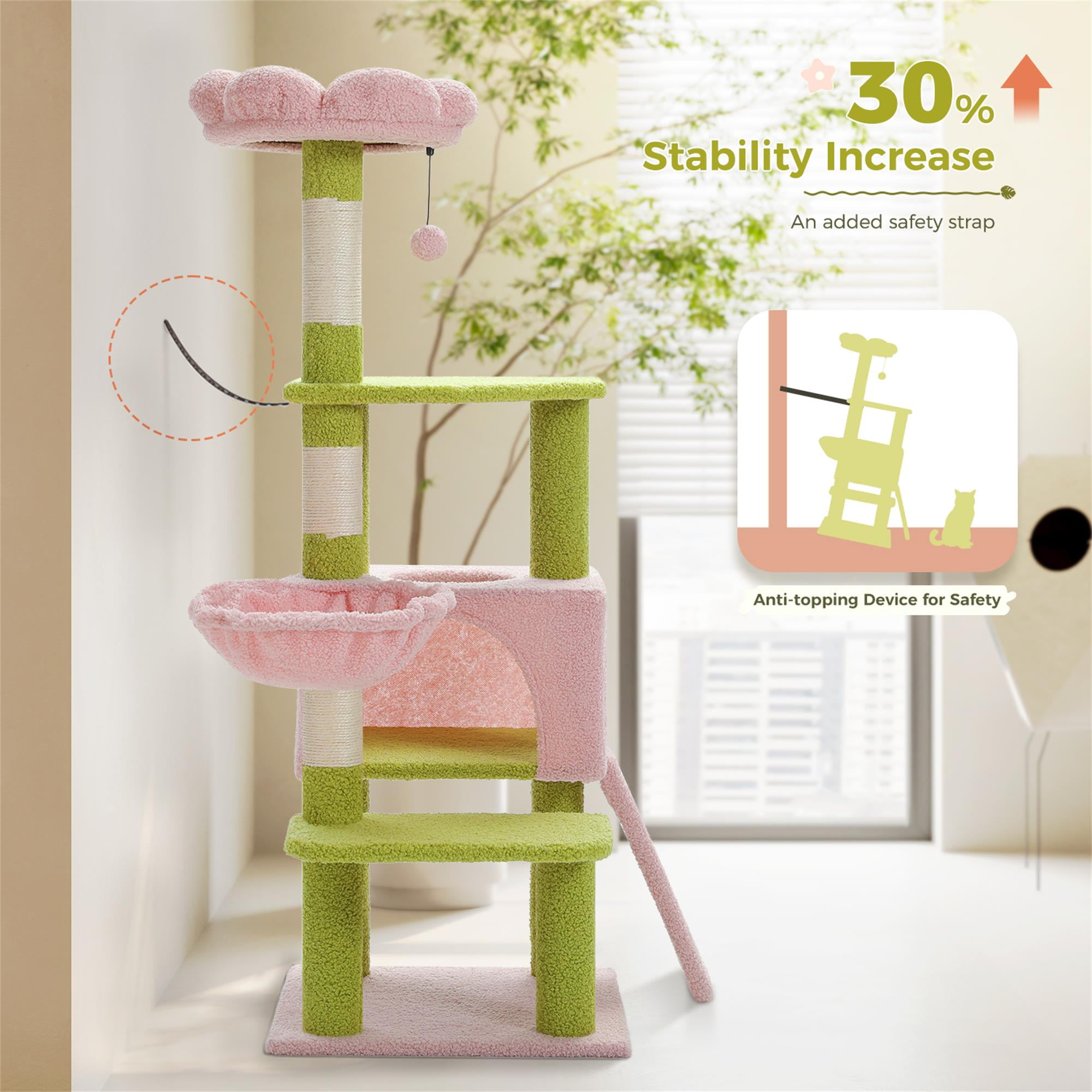 Kadyn 47" Flower Cat Tree Tower for Indoor Cats, Cat Condo with Pink Top Perch for Kittens, Cat Tree House with Sisal Scratching Posts, Pink