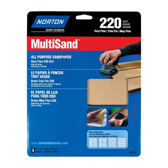 9" x 11" Norton 47710 MultiSand All Purpose Sanding Sheet 220-Grit Handy-Pack