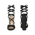 thumbnail image 4 of BLISSFUL STEP Strappy Block Heels Lace Up Sandals for Women Black 9, 4 of 4