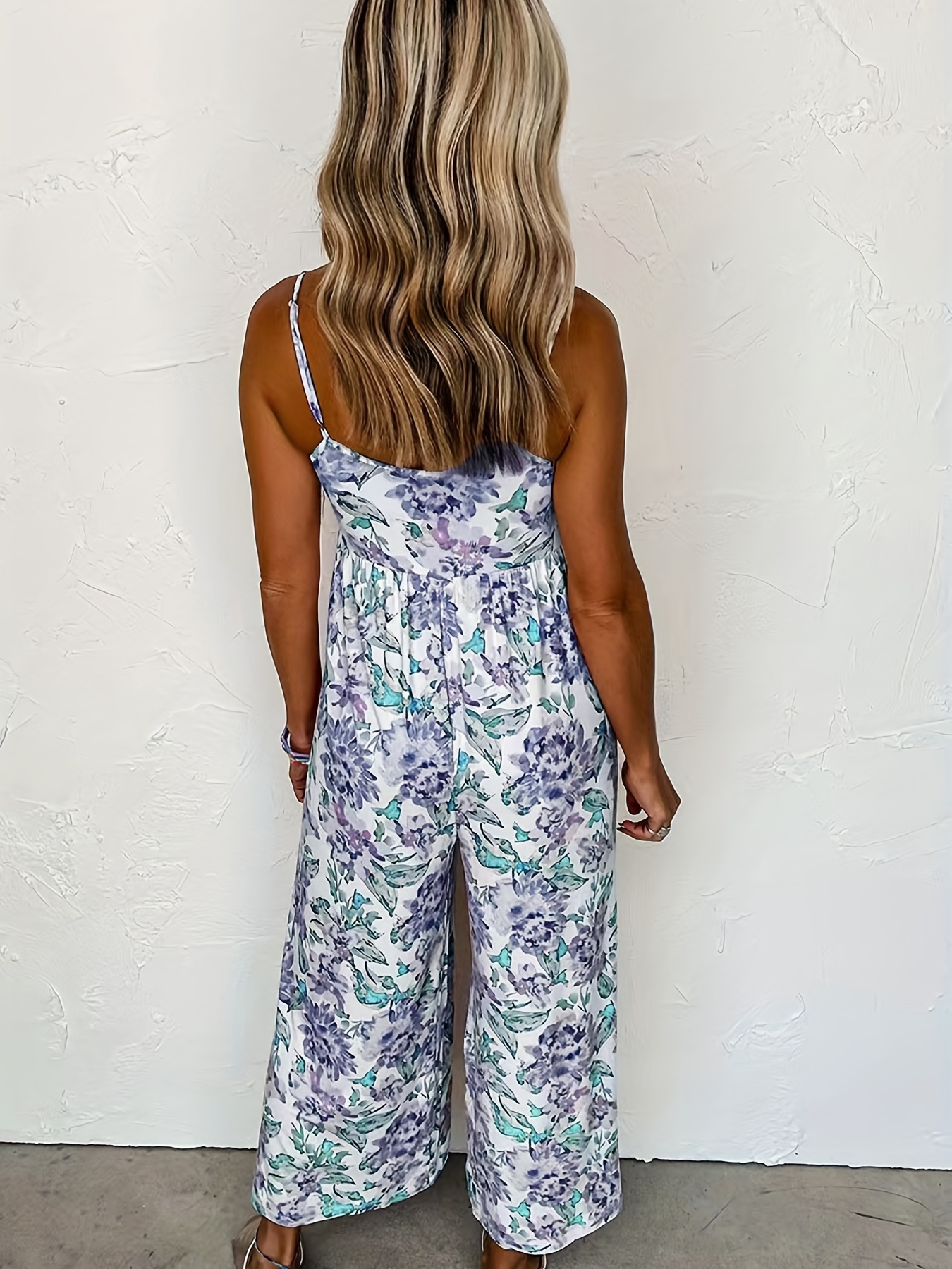 Curvy Floral Print Cami Jumpsuit - High Stretch, Pleated Design, Ideal ...