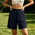 thumbnail image 6 of Costeam Womens Linen Blend Bermuda Shorts Side Button Patch Pocket Detail Full Elastic Pull On Waist Loose Straight Knee Length Lightweight Breathable Relaxed Fit Casual Cropped Bottoms, 6 of 6