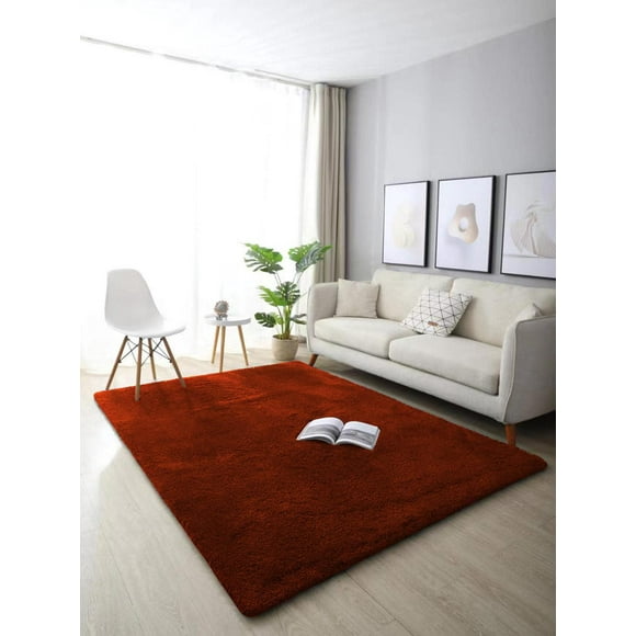 Faux Short Fur Area Rug-Brick Red