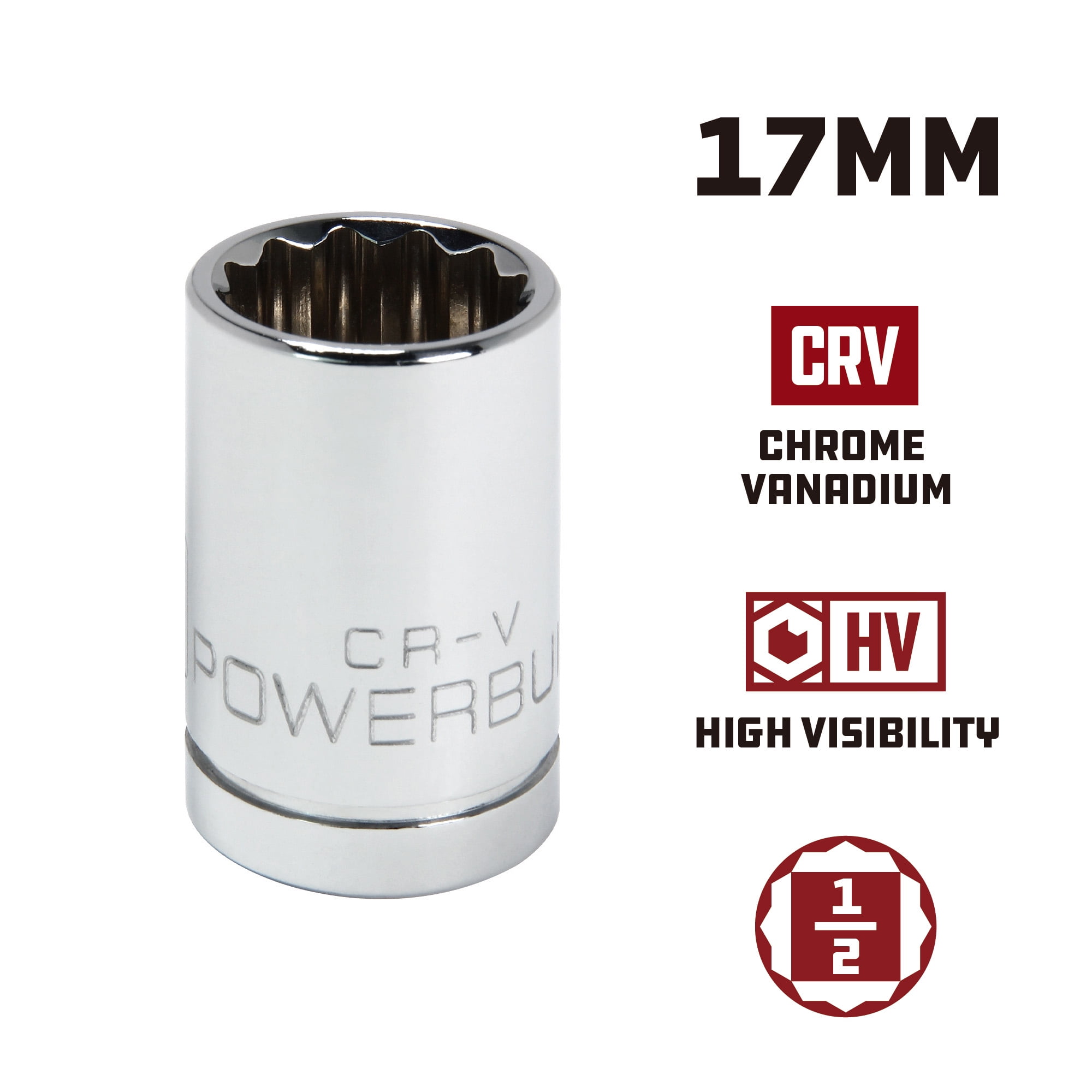 1/2" Drive x 17mm Shallow Socket 12 Point Premium Vanadium Steel Tekton 14230 