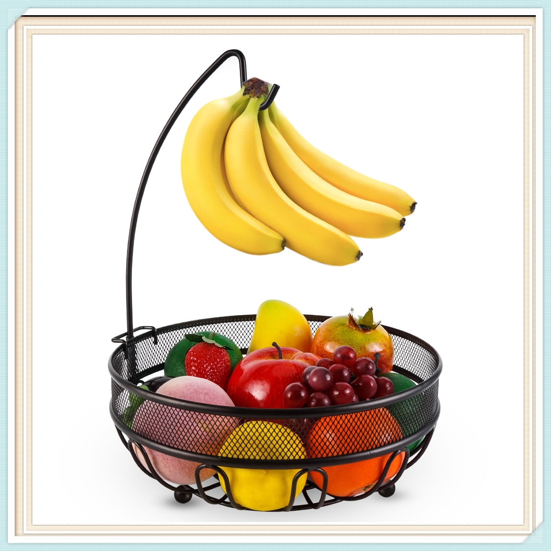 Fruit Bowl Basket Holder With Banana Hanger Hook Tree Fruit Stand Carbon Steel 