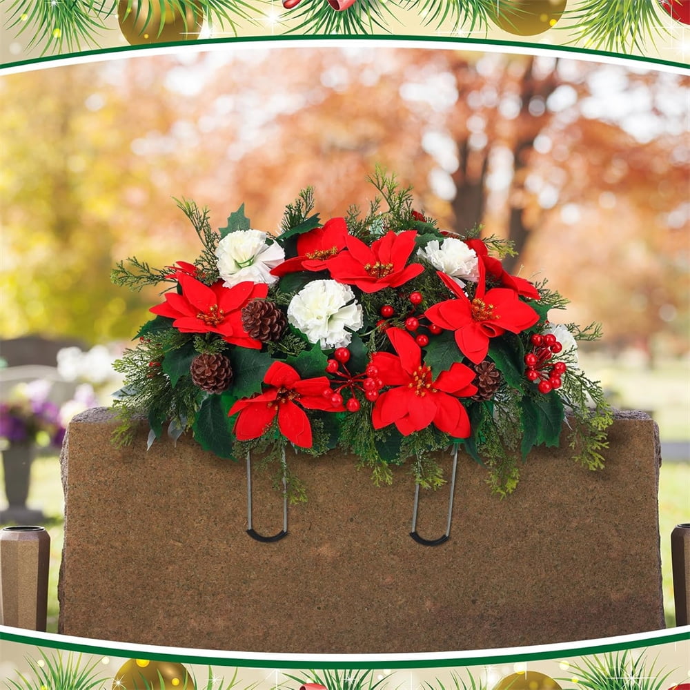 Triani 2Pcs Wire Rustproof Galvanized Gravestone Saddle with Floral Foam for Grave Cemetery Headstones Tombstone Decoration Cemetery Headstones for Graves(Green)