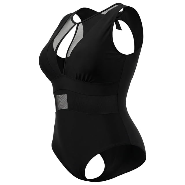Traje de baño de una pieza de talla grande Agnes Orinda para mujeres, trajes de baño de malla, espalda abierta, lazo, escote profundo L Negro