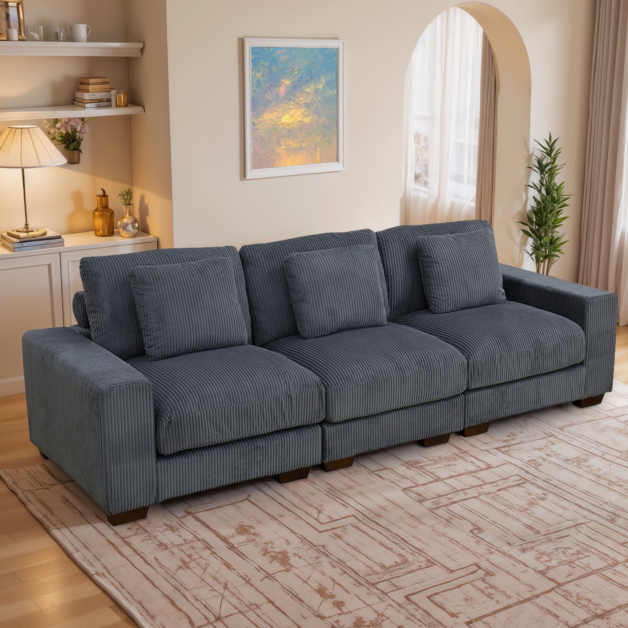 MAYEERTY Dark Gray Corduroy Living Room Sofa Set