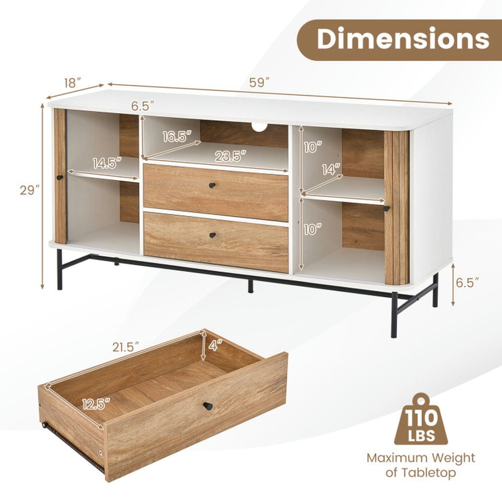 Finihen Kitchen Storage Cabinet, Buffet Sideboard, Mid Century Modern Buffet Sideboard with Sliding Tambour Doors and 2 Storage Drawers, for Dining Room, Kitchen, Living Room, White Finihen Kitchen Storage Cabinet, Buffet Sideboard, Mid Century Modern Buffet Sideboard with Sliding Tambour Doors and 2 Storage Drawers, for Dining Room, Kitchen, Living Room, White
