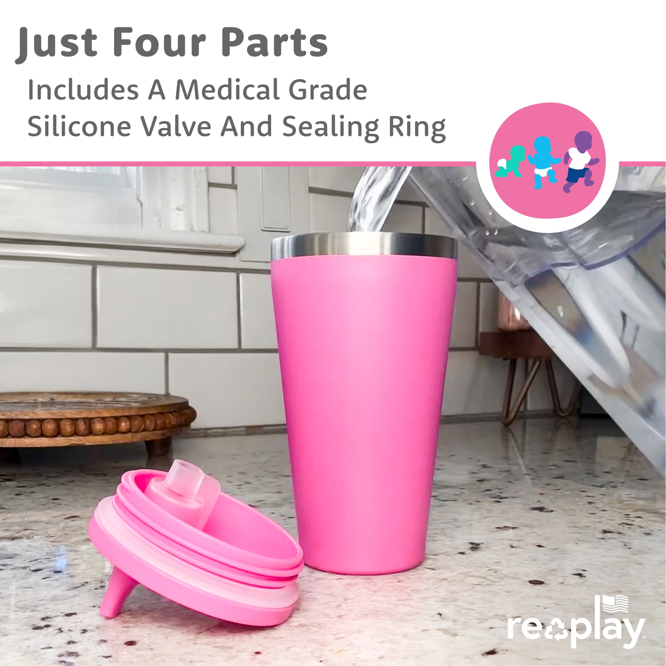 Re-Play 10 oz Insulated Stainless Steel Sippy Cups 2-Pack - No-Spill Toddler Cups, Pink/Sky Blue