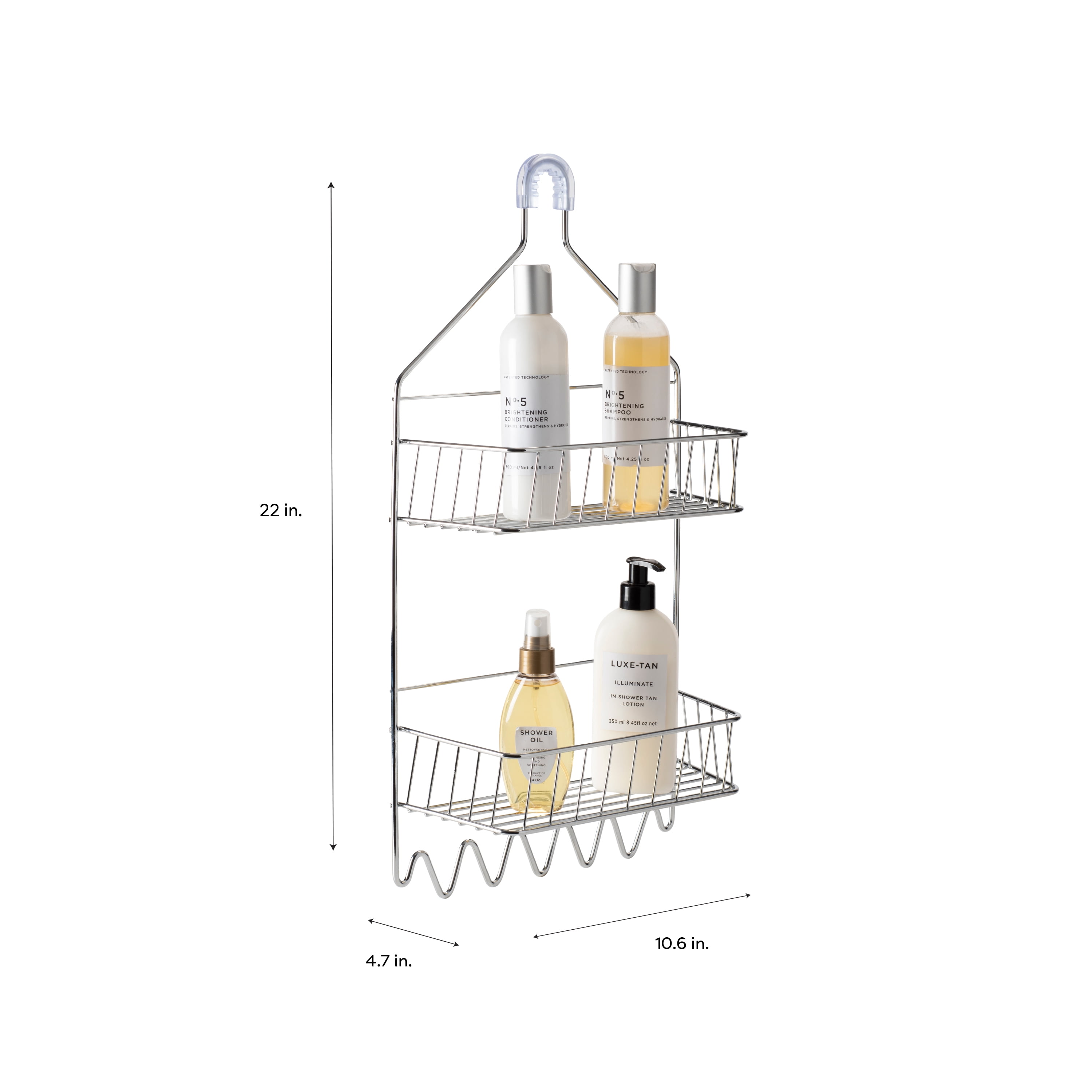 Bath Bliss 2 Tier Shelf Steel Cabana Stripe Shower Caddy, Silver Chrome