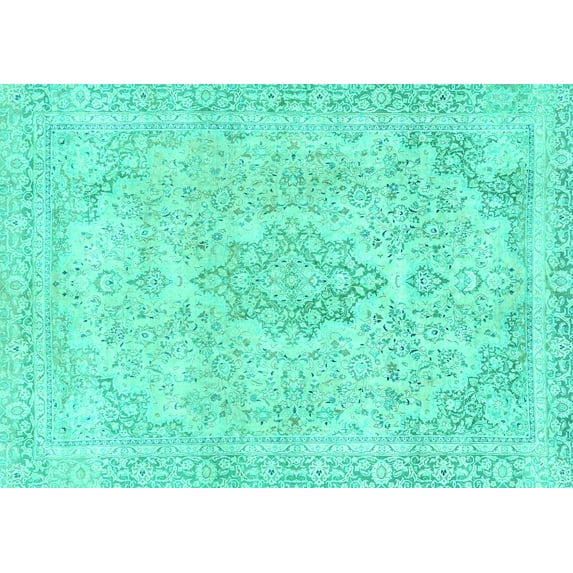 Ahgly Company Machine Washable Indoor Rectangle Abstract Turquoise Blue Modern Area Rugs, 4' x 6'