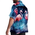 thumbnail image 3 of Starry Sky Flamingo Men's Short Sleeve Spread Collar Tops, Casual Button Down Shirts, Printed Summer Beach Shirts, Unisex, 3 of 6