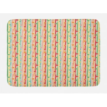 Colorful Bath Mat, Pastel Hearts with Vertical Color Stripes Abstract Retro Tones Happiness Joy Love, Plush Bathroom Decor Mat with Non Slip Backing, 29.5" X 17.5", Multicolor, by Ambesonne