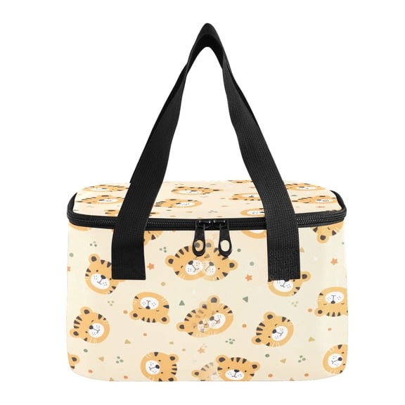 6L Insulated Lunch Bag Square Handheld Cooler Tote Orange Cute Tiger Pattern Reusable Thermal Bag with Polyester & Aluminum Lining for Work Picnic Travel