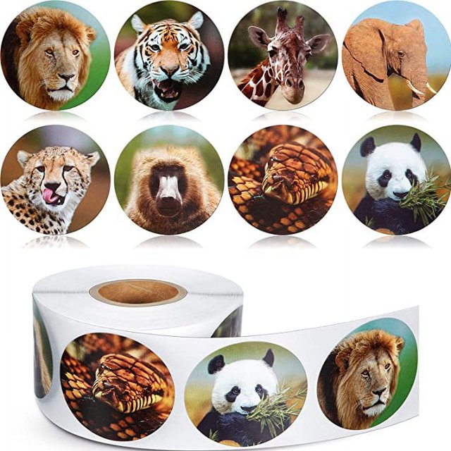 500 Piezas Pegatinas de Animales Pegatinas en Rollo de Animales del Zoológico Etiqueta Autoadhesiva de 1 Pulgada Calcomanías de Pared con Forma de Animal para Favores de Fiesta Infantil, 8 Estilos