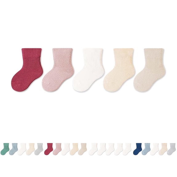 ITSAME Boys Girls Crew Socks 5 Pairs, Odor Proof Stretchy Cotton Breathable Moisture-Wicking Socks White 0M