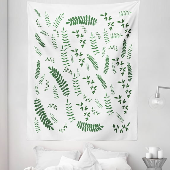 Botanical Tapestry, Repeated Isolated Modern Evergreen Garden Leaf Branches Herbs Composition, Fabric Wall Hanging Decor for Bedroom Living Room Dorm, 5 Sizes, White Hunter Green, by Ambesonne