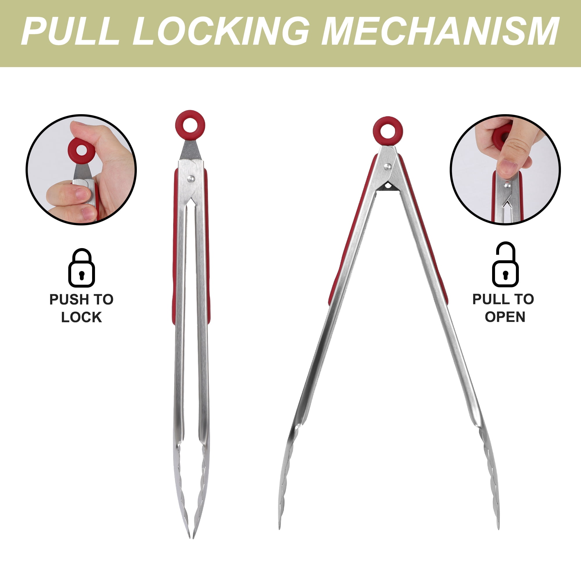 Unique Bargains Kitchen Tong Set Cooking Stainless Steel Tongs Silicone Grip Burgundy 2Pcs