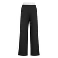 COSFO Casual Women's Pant High Elastic Waisted Black Palazzo Colorblock ...